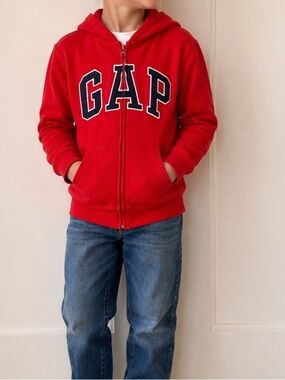 GAP Kids Red Full Zip Hoodie XXL | Big Logo Graphic Sweatshirt | Cozy Fleece